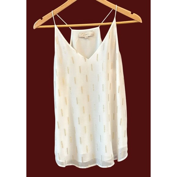 Ann Taylor Loft White Gold Spaghetti Strap Camisole Top Sz SP Ethereal Summer - Picture 1 of 7